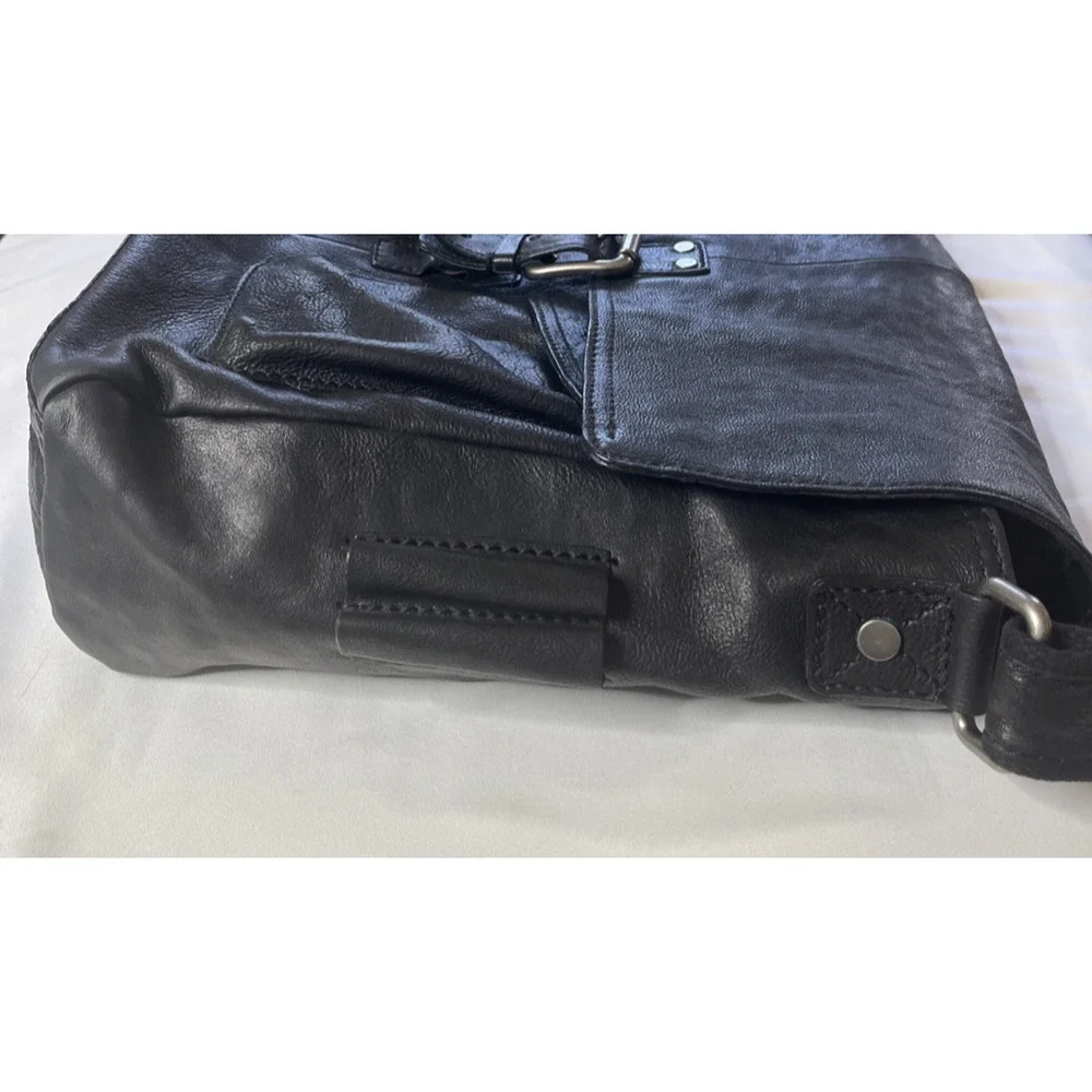 Fossil Black Leather Messenger Laptop Crossbody Shoulder Bag